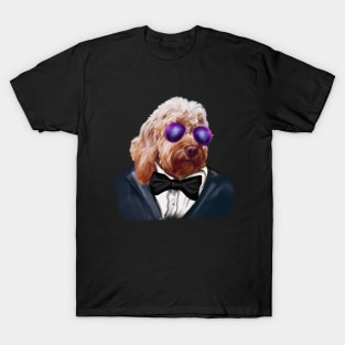 Cavapoo Daddy Cool ! Cute Cavapoo Cavoodle puppy dog Face with sunglasses and tuxedo with bow tie  - cavalier king charles spaniel poodle, puppy love T-Shirt